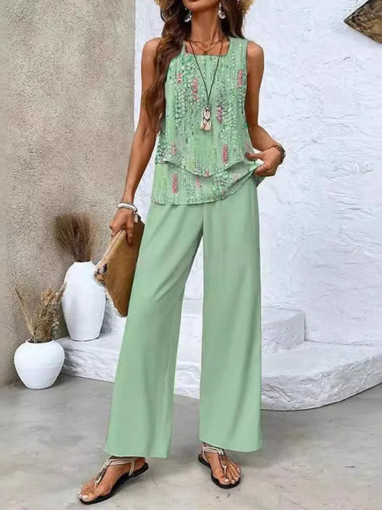 Tarena | Women's Two-Piece Set with Top and Wide-Leg Pants