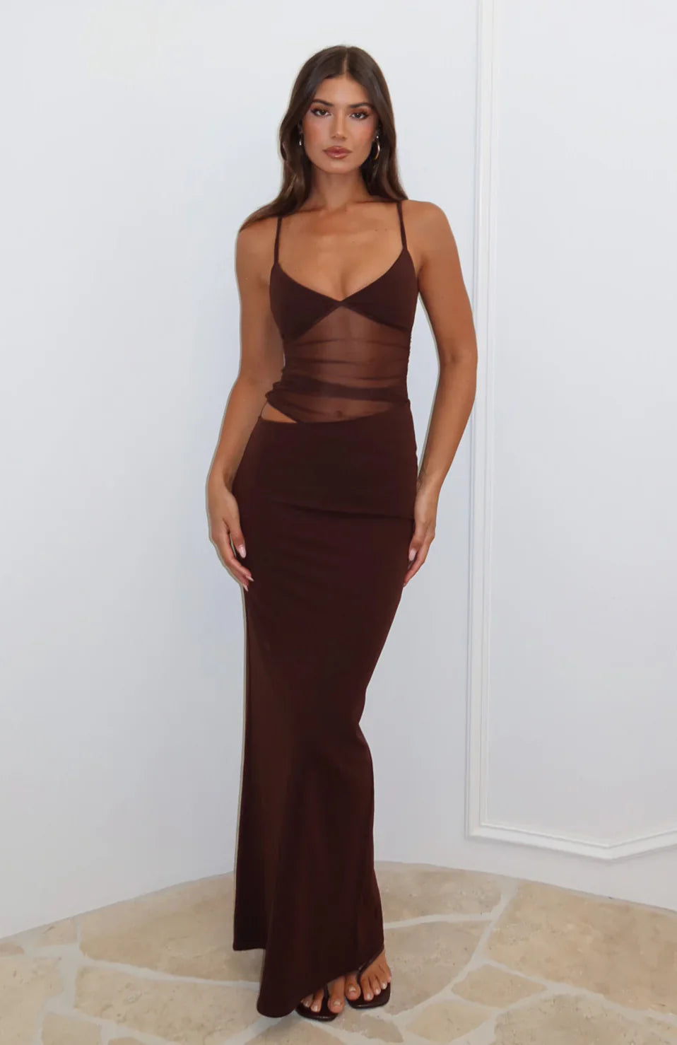 Valeria Damen Maxikleid mit Cut-Out Taille
