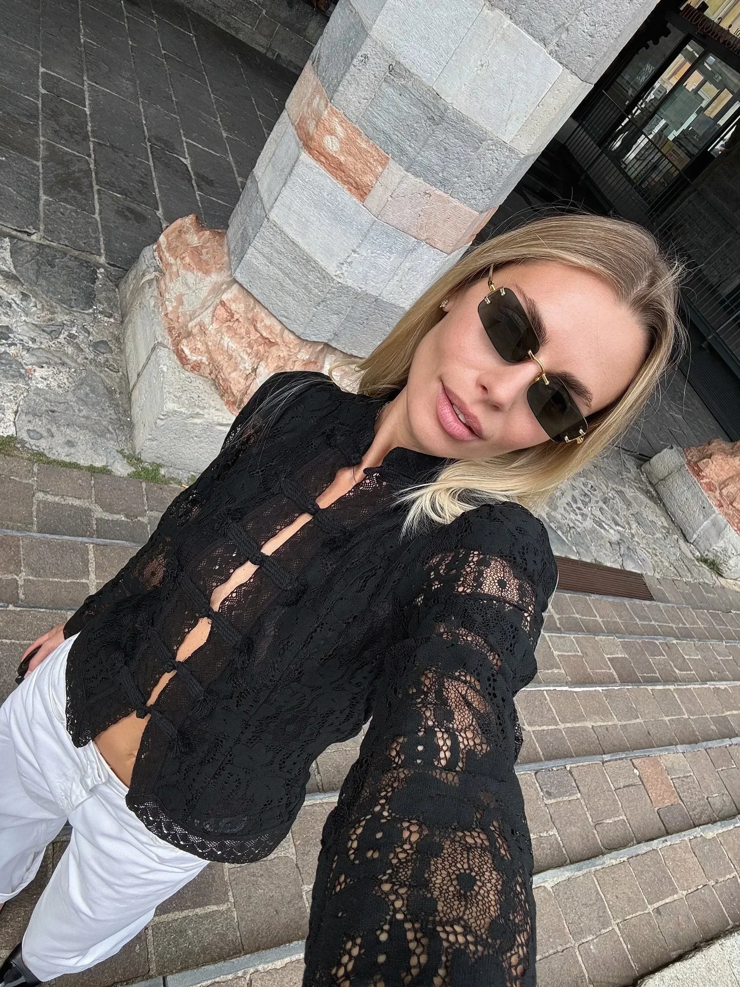 Valerina | Women's Lace Blouse with Puff Sleeves