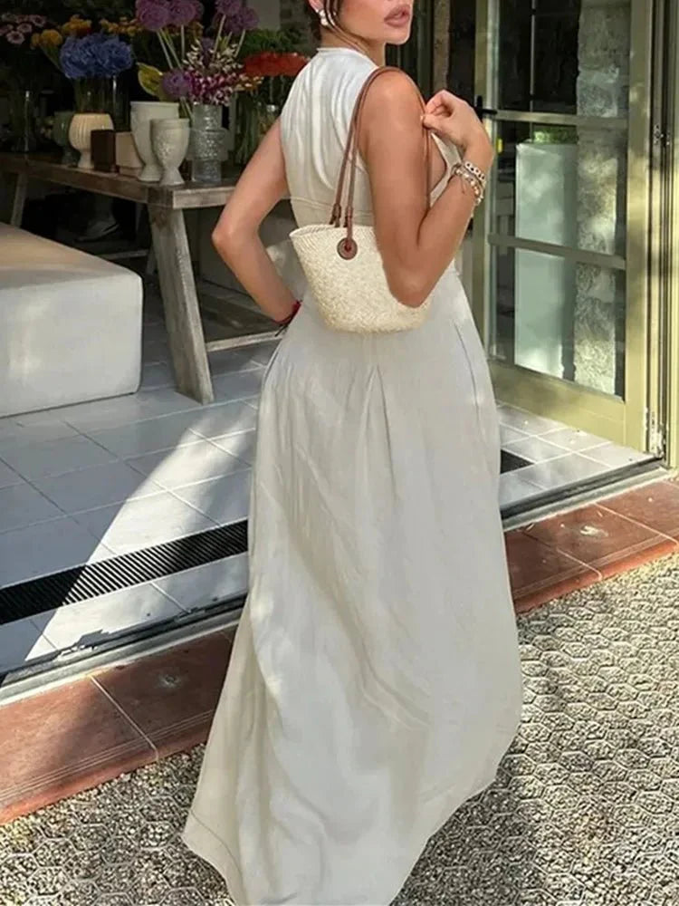 Women's Sleeveless Maxi Dress with Front Zipper