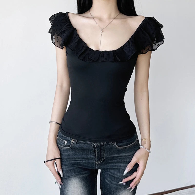 Xaviera Damen Top mit Rüschenbesatz