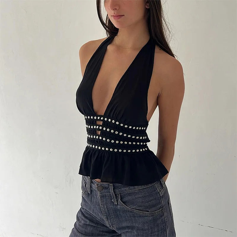 Xirella Damen Halter Top mit Nietenbesatz