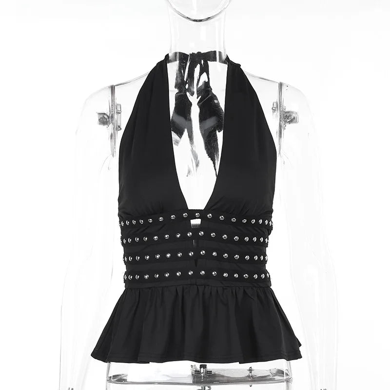 Xirella Damen Halter Top mit Nietenbesatz