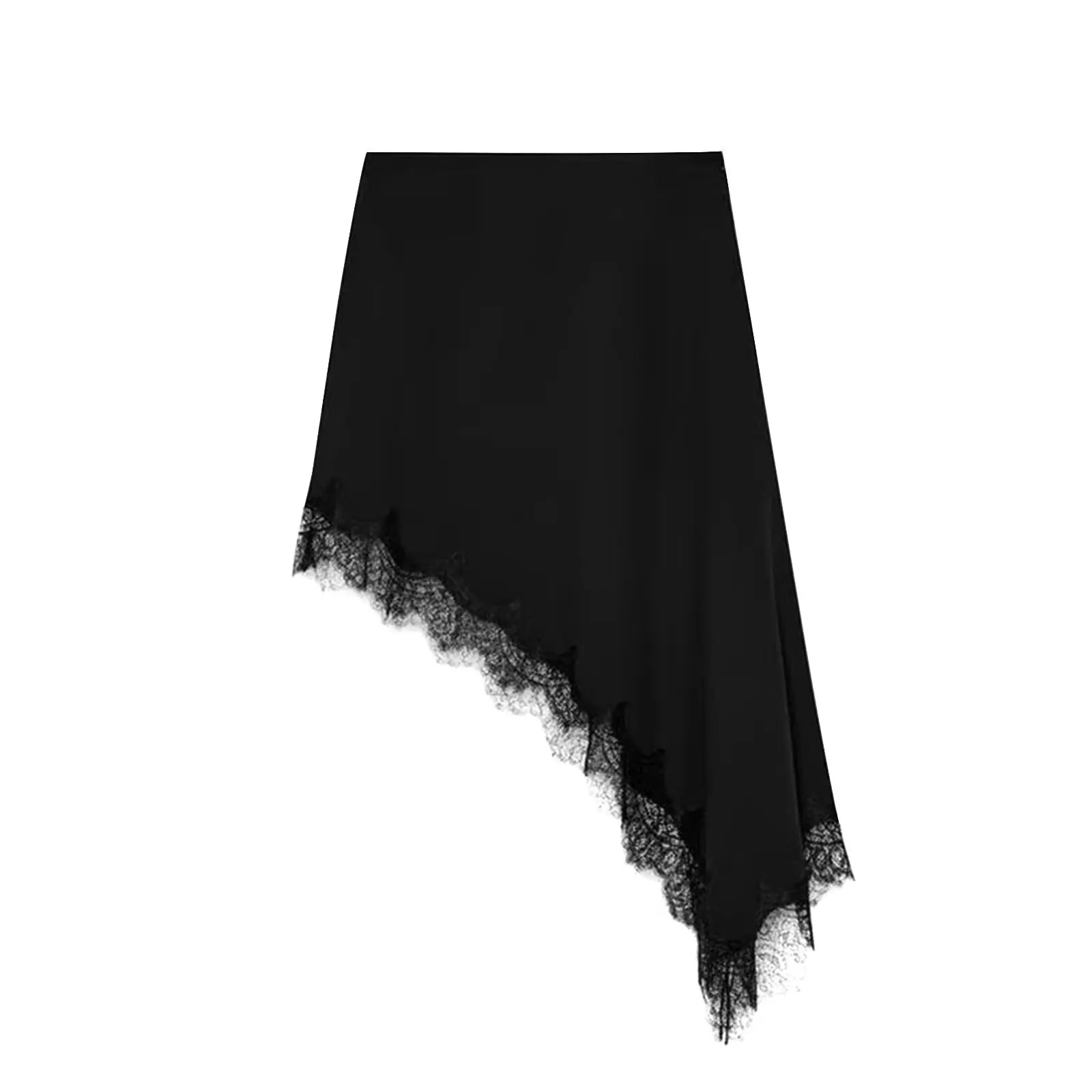 Zarelia Damen Midirock mit asymmetrischem Saum und Spitzenbesatz