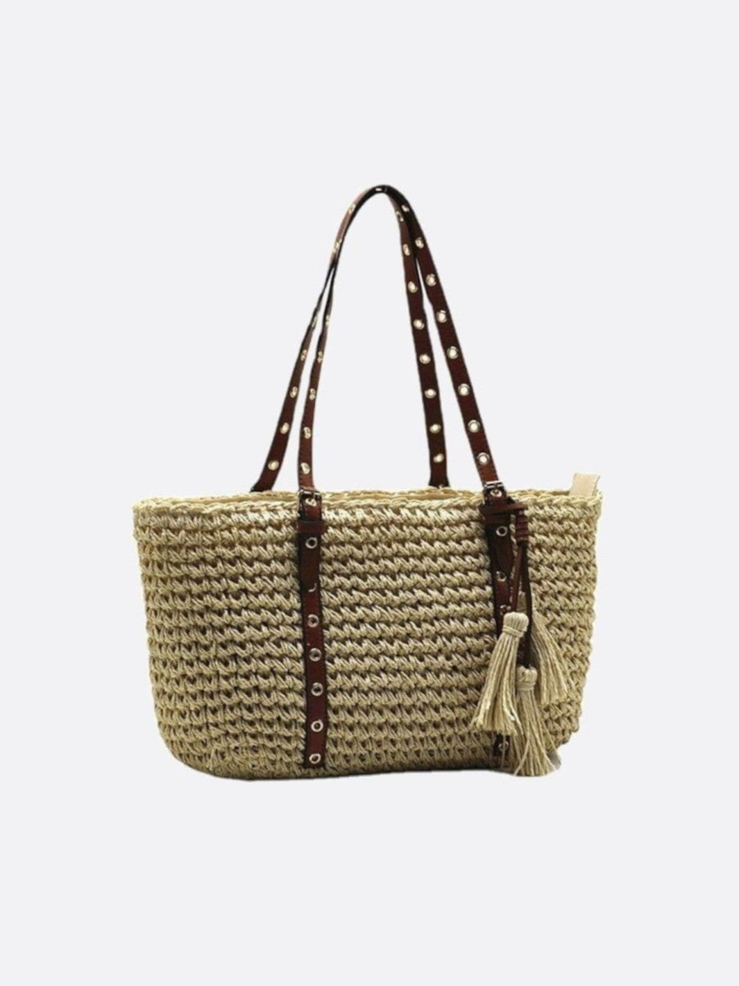 Zarelle Damen Strohtasche mit Schulterriemen und Reißverschluss