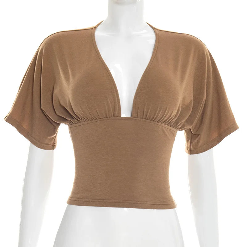 Zenaida Damen Crop Top mit V-Ausschnitt