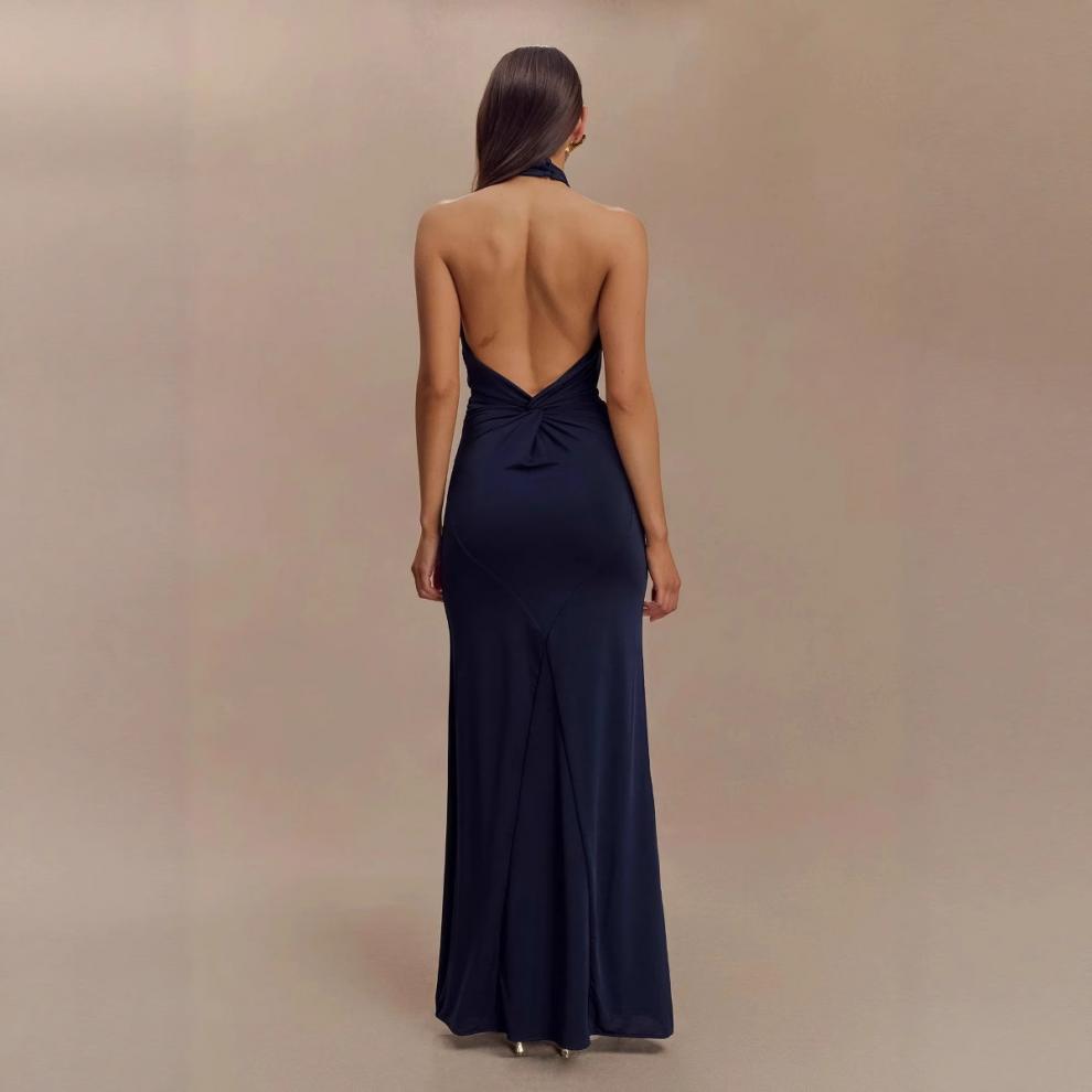 Faera | Drapiertes Langes Neckholder-Kleid