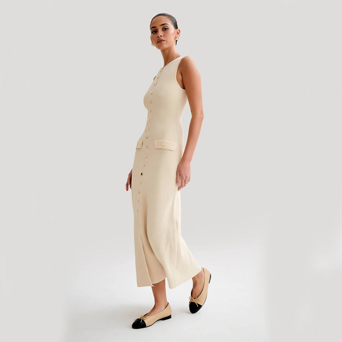 Imane | Langes ärmelloses Kleid mit Knöpfen