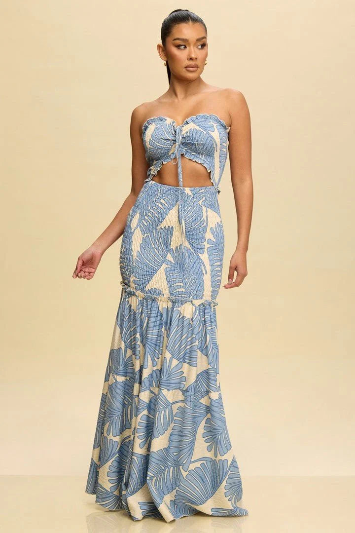 Naysa | Trägerloses Maxikleid mit tropischem Print