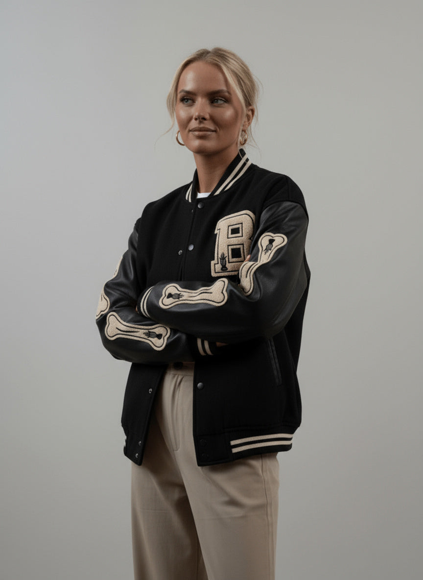 Beatrice | Harajuku Varsity College Jacket with Faux Leather Sleeves