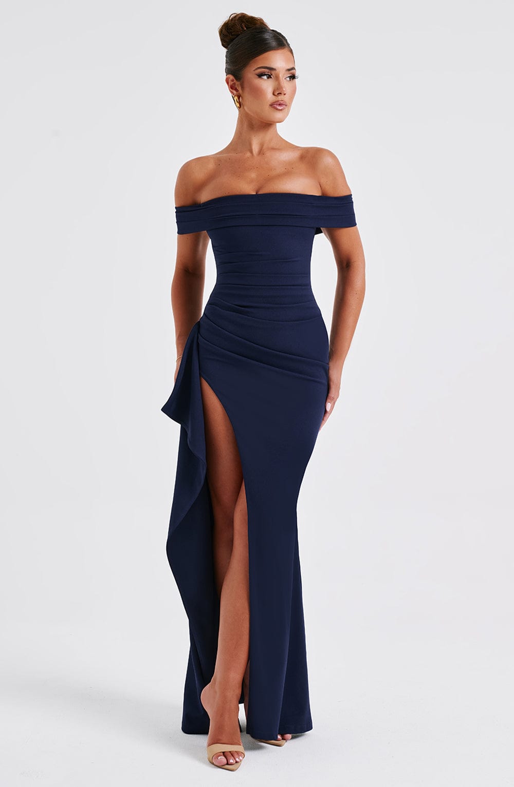 Alice | Long dress with slit, off-the-shoulder