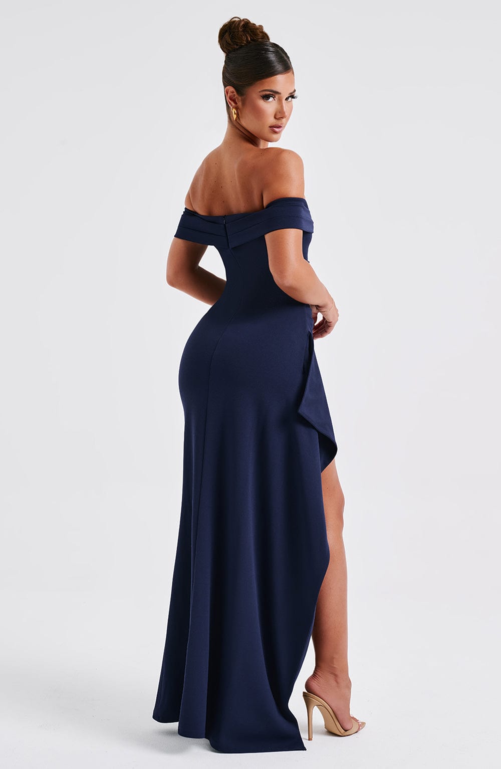 Alice | Long dress with slit, off-the-shoulder