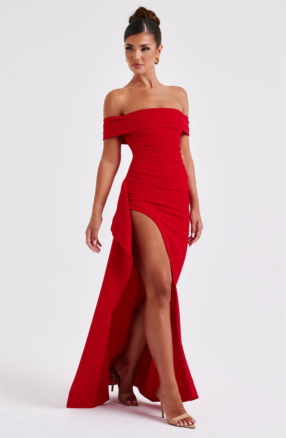 Alice | Long dress with slit, off-the-shoulder