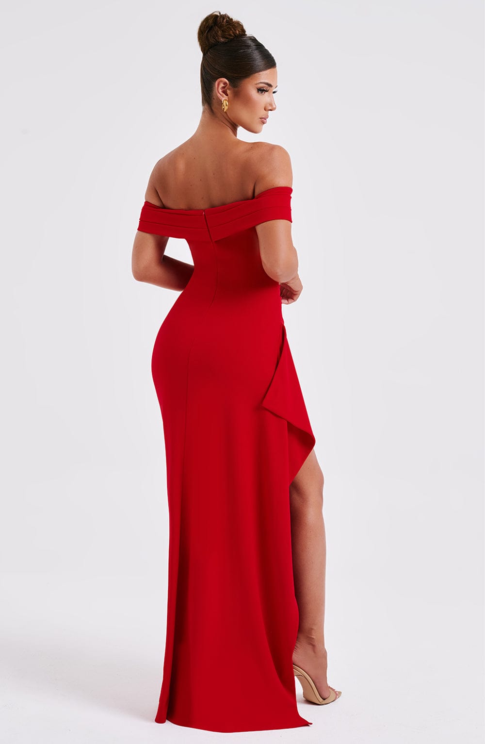 Alice | Long dress with slit, off-the-shoulder