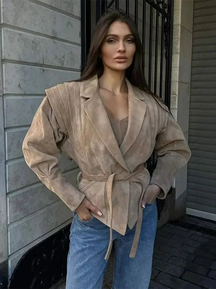 Selena | Damen  V-Ausschnitt Langarm Wildlederjacke